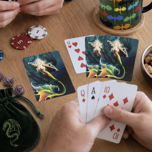 Enchanting Blue Fantasy Mermaid Dragon Playing Cards