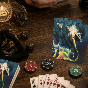 Enchanting Blue Fantasy Mermaid Dragon Playing Cards