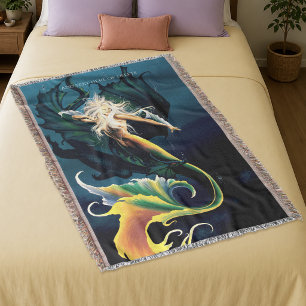 Enchanting Blue Fantasy Mermaid Dragon Throw Blanket