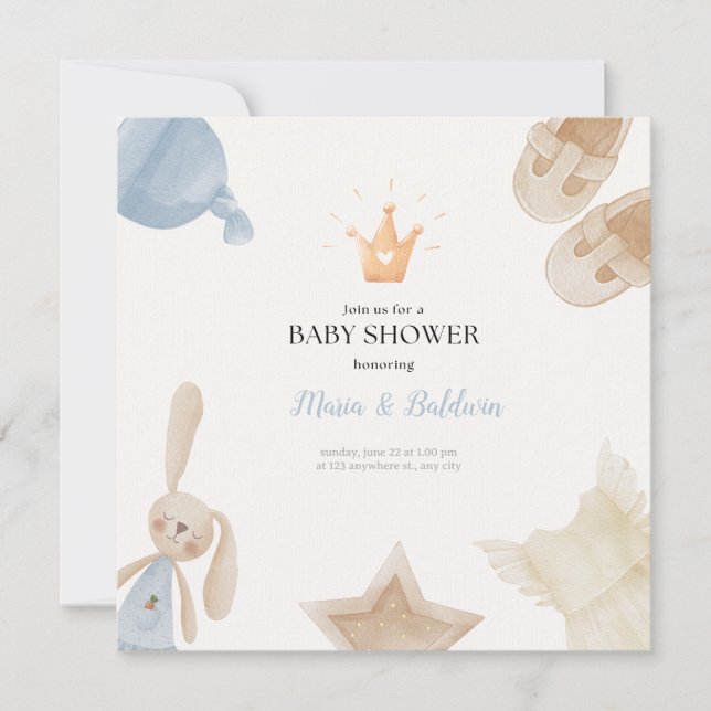 Enchanting Boho Rabbit Star Baby Shower Invitation (Front)