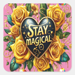 Enchanting Bouquet of Golden Roses And Heart 12x16 Square Sticker