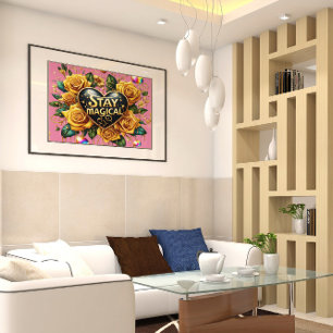 Enchanting Bouquet of Golden Roses And Heart 16x12 Poster