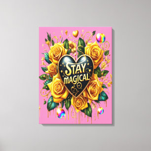 Enchanting Bouquet of Golden Roses And Heart 18x24 Canvas Print