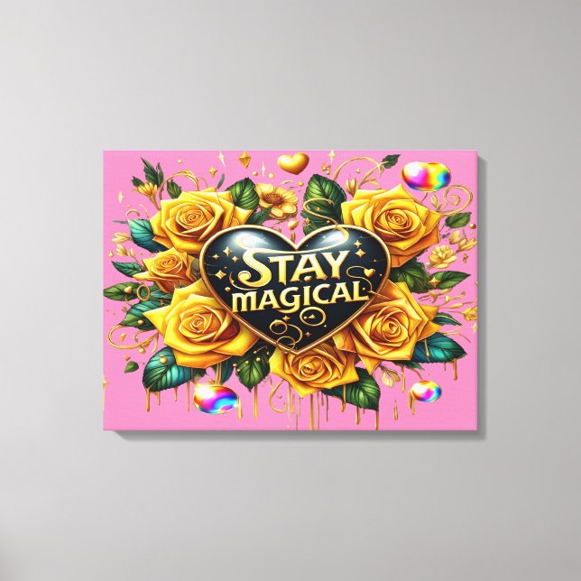 Enchanting Bouquet of Golden Roses And Heart 24x18 Canvas Print (Front)