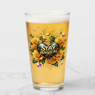 Enchanting Bouquet of Golden Roses And Heart  Glass