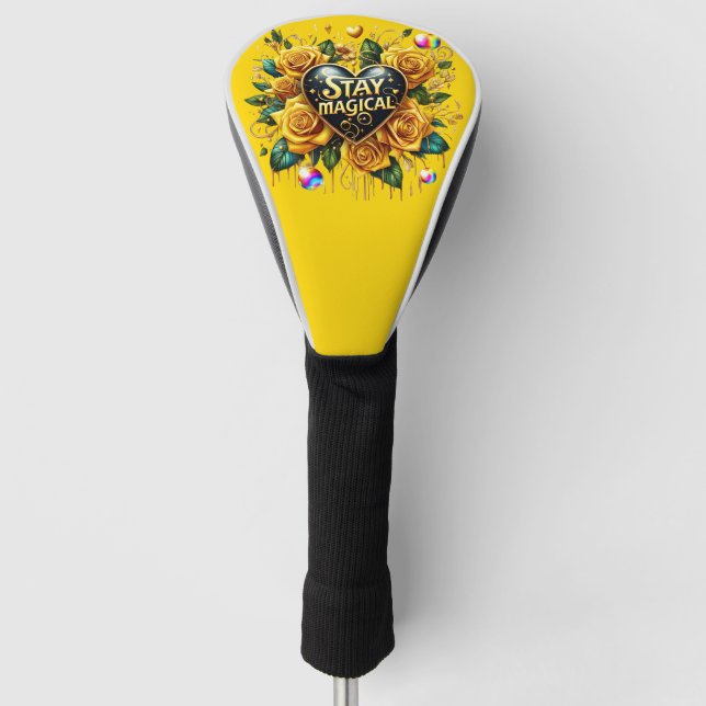 Enchanting Bouquet of Golden Roses And Heart  Golf Head Cover (Front)