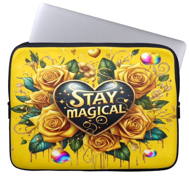 Enchanting Bouquet of Golden Roses And Heart  Laptop Sleeve (Front)