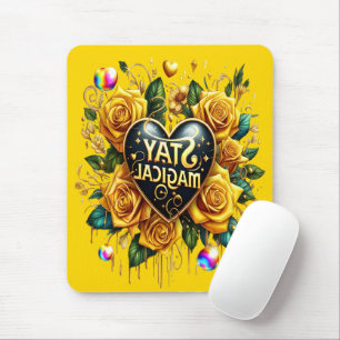 Enchanting Bouquet of Golden Roses And Heart Mouse Mat