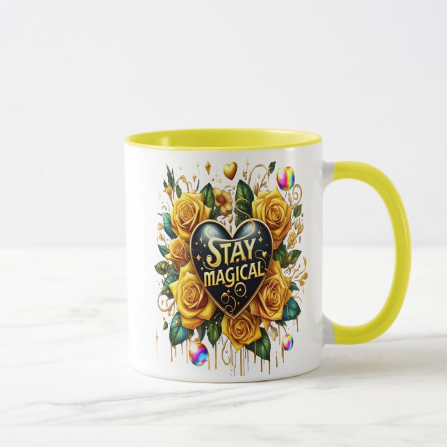 Enchanting Bouquet of Golden Roses And Heart  Mug (Right)