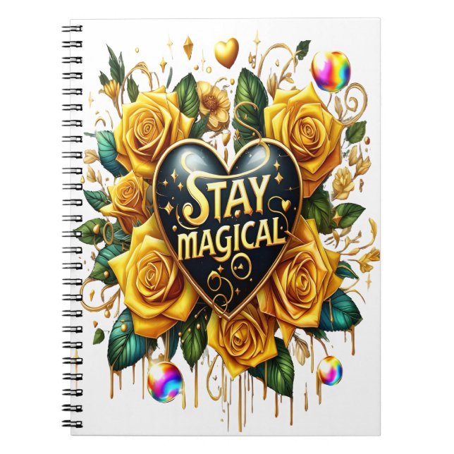 Enchanting Bouquet of Golden Roses And Heart  Notebook (Front)