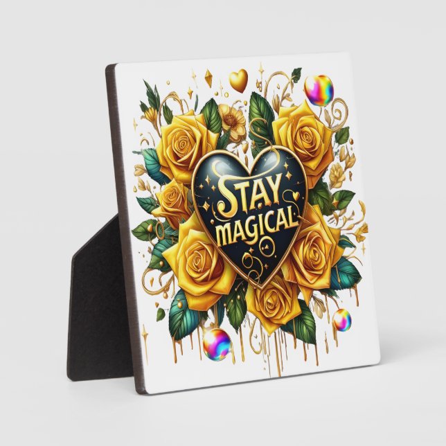 Enchanting Bouquet of Golden Roses And Heart  Plaque (Front)