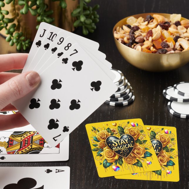 Enchanting Bouquet of Golden Roses And Heart  Playing Cards (In Situ)