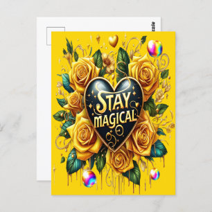 Enchanting Bouquet of Golden Roses And Heart  Postcard