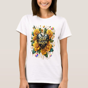 Enchanting Bouquet of Golden Roses And Heart  T-Shirt