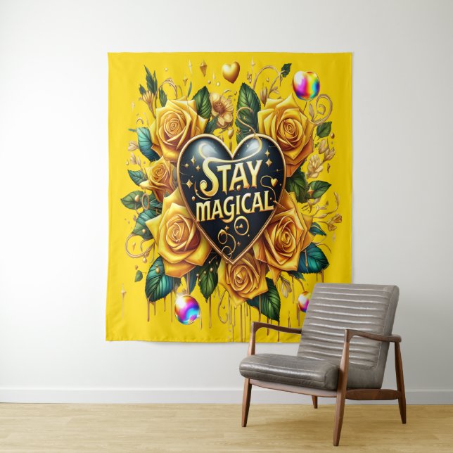 Enchanting Bouquet of Golden Roses And Heart  Tapestry (In Situ)
