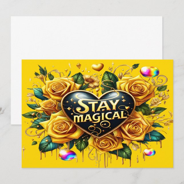 Enchanting Bouquet of Golden Roses And Heart  Thank You Card (Front/Back)