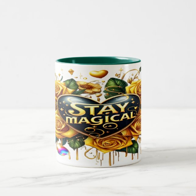 Enchanting Bouquet of Golden Roses And Heart  Two-Tone Coffee Mug (Center)