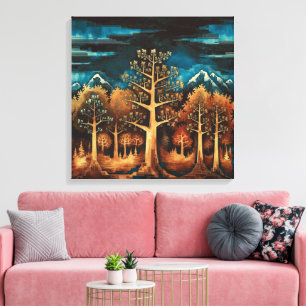 Enchanting Brown Deer in Fractal Forest Watercolor Canvas Print