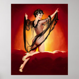Enchanting Brunette in Firelight Pin Up Poster