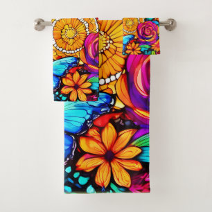 Enchanting Butterfly Floral Tapestry Bath Towel Set