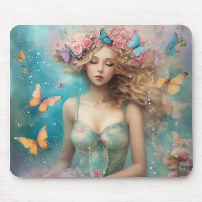 Enchanting Butterfly Girl | Magical Fantasy Artwor Mouse Mat (Front)