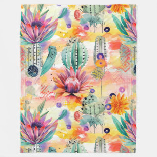 Enchanting Cacti Garden in Vibrant Colours Fleece Blanket