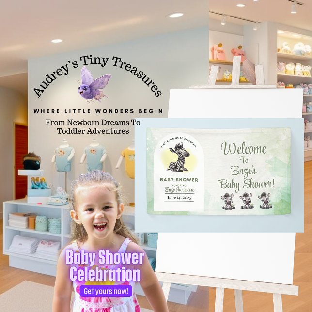 Enchanting Cartoon Zebra Baby Shower Banner (Creator Uploaded)