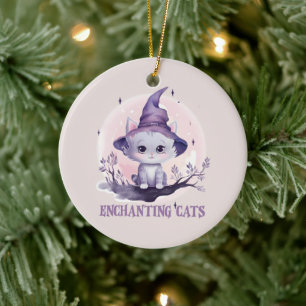 Enchanting Cat – Cute Pastel Purple Witch Cat Ceramic Tree Decoration