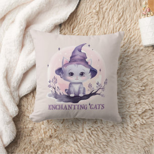 Enchanting Cat – Cute Pastel Purple Witch Cat Cushion