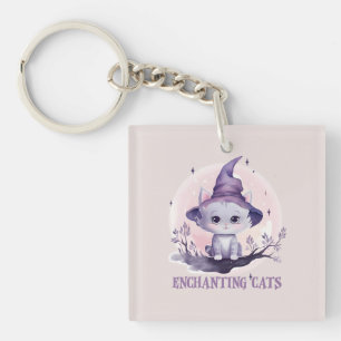 Enchanting Cat – Cute Pastel Purple Witch Cat Key Ring