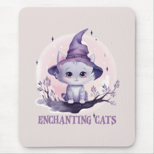 Enchanting Cat – Cute Pastel Purple Witch Cat Mouse Mat
