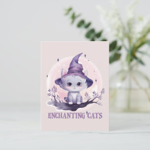 Enchanting Cat – Cute Pastel Purple Witch Cat Postcard