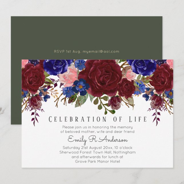 Enchanting CELEBRATION of LIFE Memorial Funeral Invitation (Front/Back)