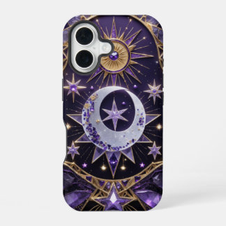 Enchanting Celestial Violet and Gold Design Case- iPhone 16 Case