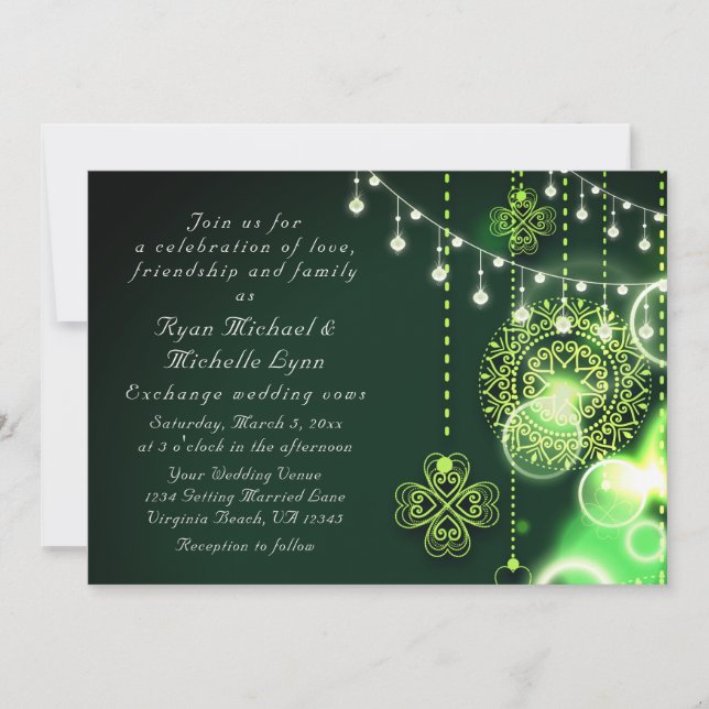 Enchanting Celtic Clovers and Lights Irish Wedding Invitation (Front)