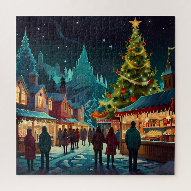 Enchanting Christmas Market Town Winter Wonderland Jigsaw Puzzle (Vertical)