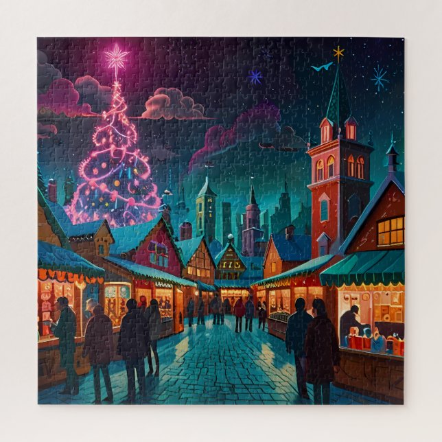 Enchanting Christmas Market Town Winter Wonderland Jigsaw Puzzle (Vertical)