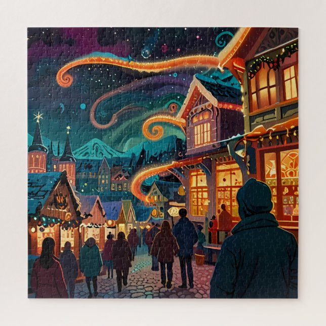 Enchanting Christmas Market Town Winter Wonderland Jigsaw Puzzle (Vertical)