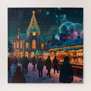 Enchanting Christmas Market Town Winter Wonderland Jigsaw Puzzle