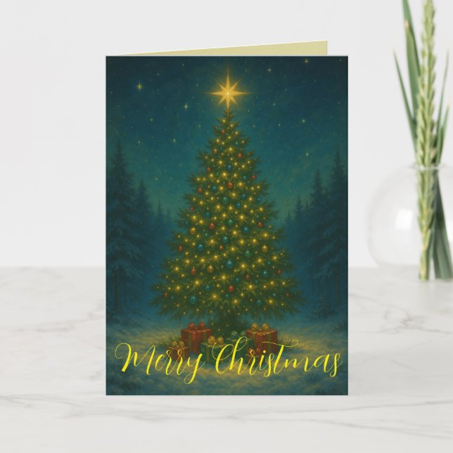 Enchanting Christmas Tree Midnight Forest Custom  Card (Front)