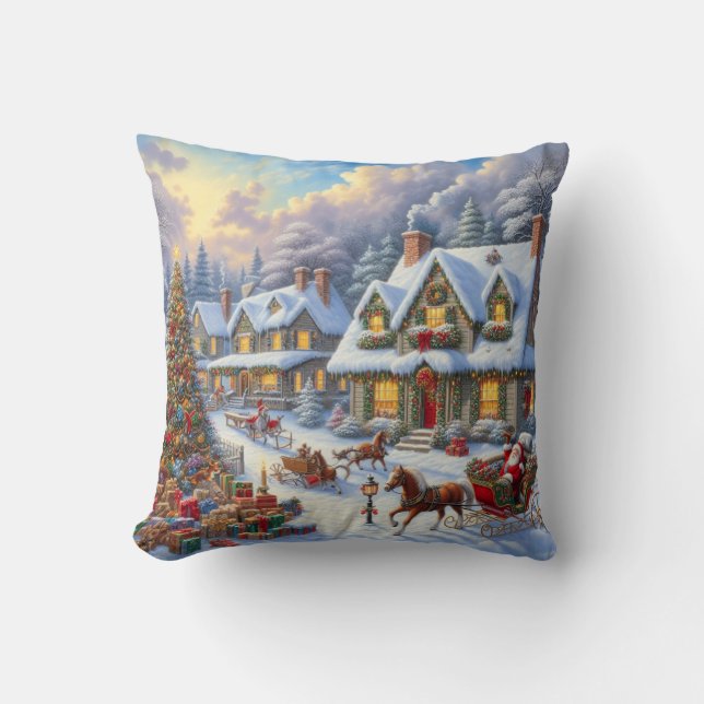 Enchanting Christmas Village Scene Cushion (Front)