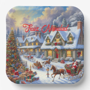 Enchanting Christmas Village Scene Paper Plate