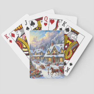 Enchanting Christmas Village Scene Playing Cards