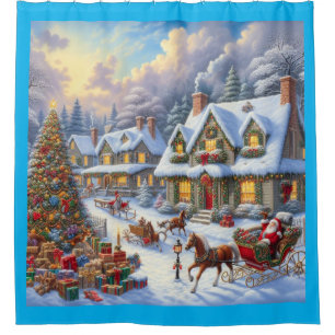 Enchanting Christmas Village Scene Shower Curtain