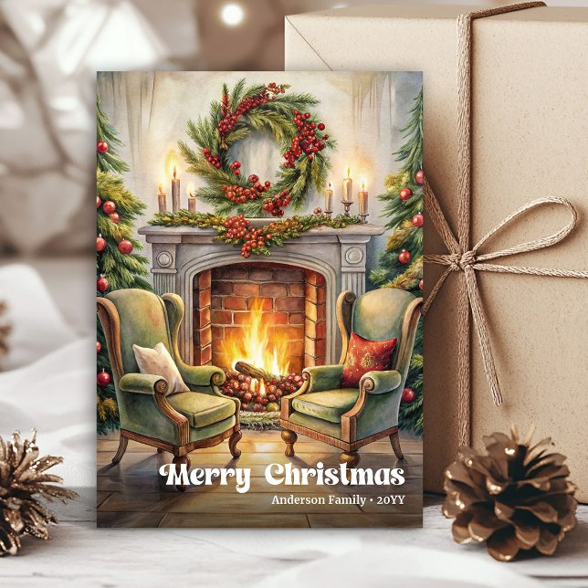 Enchanting classic festive scene with pine wreath holiday card (Enchanting classic festive scene with pine wreath)