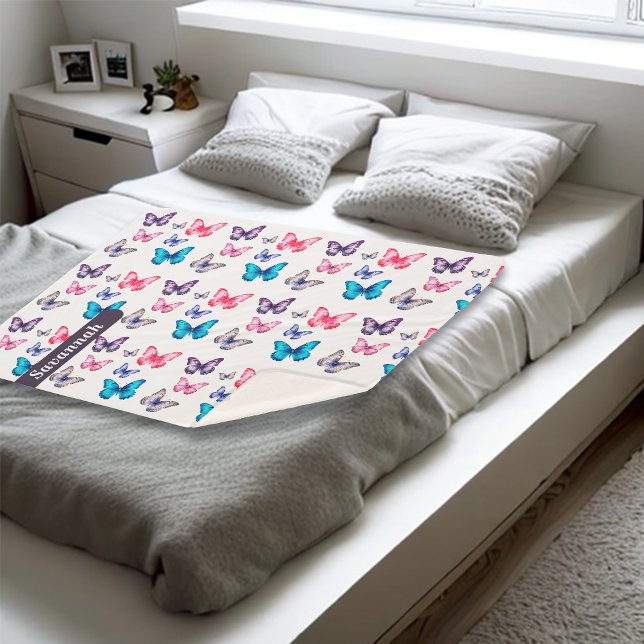 Enchanting Colourful Butterflies Personalise Name  Sherpa Blanket (Creator Uploaded)