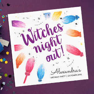 Enchanting Colourful Witch Broomstick Watercolor Napkin