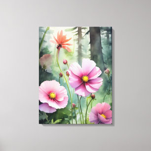 Enchanting Cosmos in a Dreamy Forest Watercolor Canvas Print