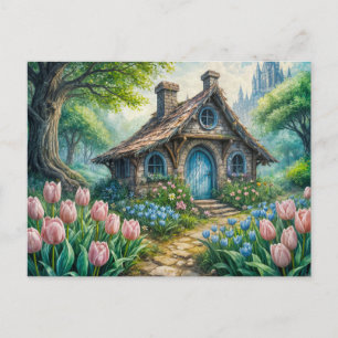 Enchanting Cottage with Tulip Garden Postcard