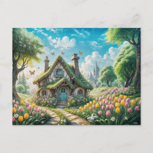 Enchanting Cottage with Tulip Garden Postcard